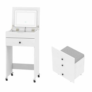 Costway 3in1 Compact Vanity Desk Storage Chair Flip Mirror Light Drawer