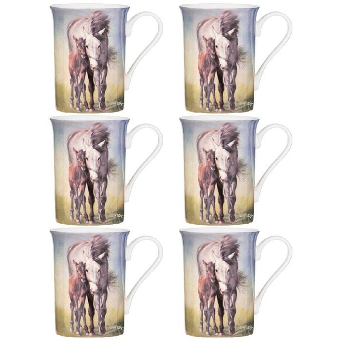 6PK Ashdene Mares & Foals Grey Mare Family Fine Bone China Mug