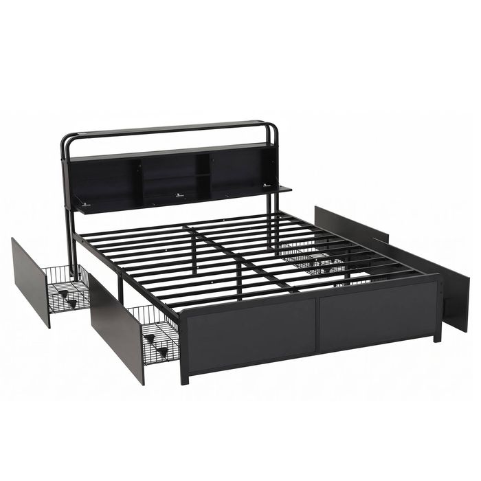 Artiss Queen Metal Bed Frame 4 Drawers Hidden Storage Headboard HEDY