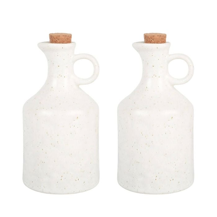 2pc NF Living Oil Vessel 450ml Ceramic Bottles Stoneware Kitchenware White