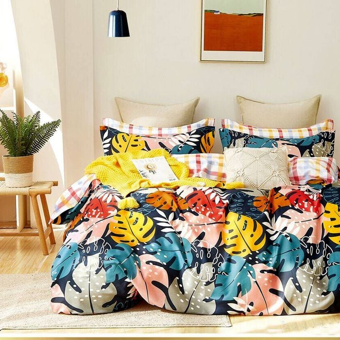 Bloomington 300TC Palms Reversible Cotton Quilt Cover Set Queen 210 x 210 cm