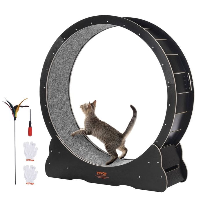 VEVOR 1100mm Cat Exercise Wheel Black Wooden Board with Detachable Carpet for Training