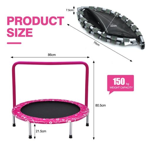 38'' Kids Trampoline Mini Foldable Fitness Trampoline with Adjustable Handrail and Safety Padded Cover Exercise Foldable Bungee Rebounder Indoor main image 0