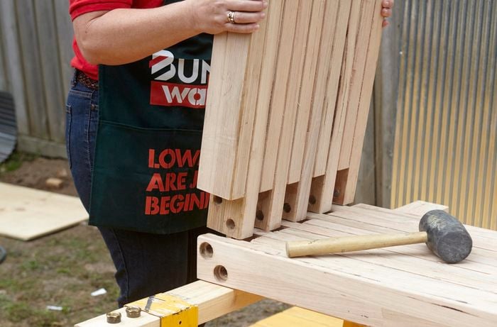 DIY Step Image - Learn how to build an outdoor garden bench . Blob storage upload.