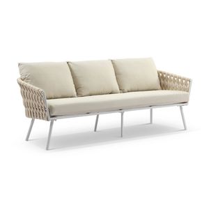 Lismore 3 Seater Outdoor Aluminium And Rope Lounge White & Cream/white Cushions