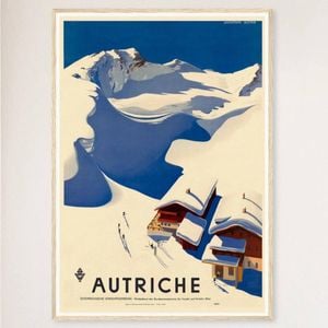 Galrie Austria Autriche Vintage Ski Poster - Retro Art from the Mid-20th Century Artwork, Wood Frame, A1 60 x 84cm (23 x 33inch)