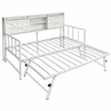 Ufurniture Single Daybed Frame with Pop-Up Trundle, Metal Bed, Barn Door Storage Headboard, Charging Station, White