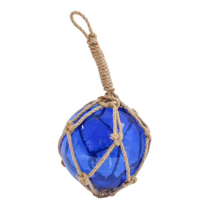 Glass Round 12cm Ball Sphere w/ Jute Rope Hanging Home Room Decor Small Cobalt
