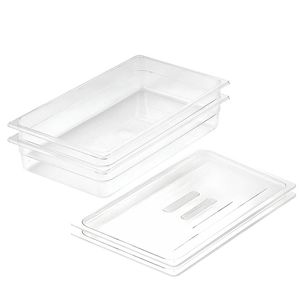 SOGA 1/1 GN Polycarbonate Food Pan 100mm Clear 2 Pack with Lids
