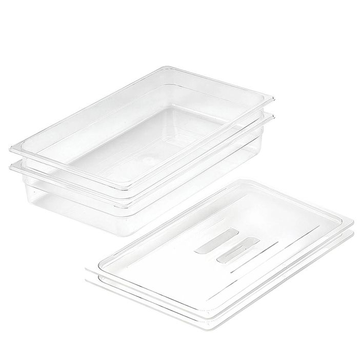 SOGA 1/1 GN Polycarbonate Food Pan 100mm Clear 2 Pack with Lids
