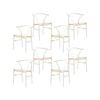 Anemone  Set of 8 Wishbone Dining Chair Beech Timber Replica Hans Wenger - White