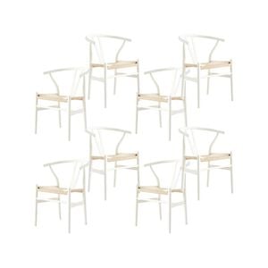 Anemone  Set of 8 Wishbone Dining Chair Beech Timber Replica Hans Wenger - White