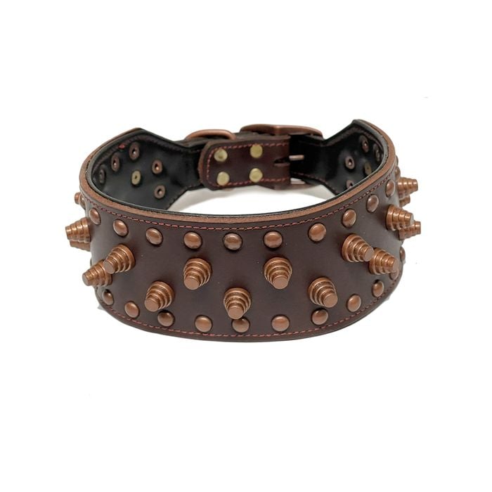CottonMore  Real Leather Pet Dog Collar Non-Sharp Spikes Retro Style Collar - M