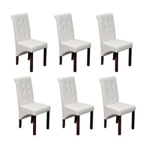 vidaXL 6x Dining Chairs White PU Artificial Leather Button Kitchen Furniture