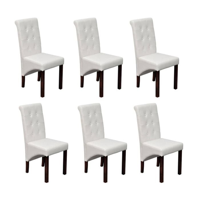 vidaXL 6x Dining Chairs White PU Artificial Leather Button Kitchen Furniture