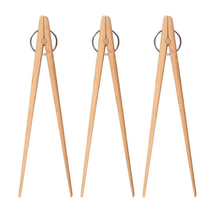 Anygleam Natural Wood 3pcs Wooden Tong Food Kitchen Tableware