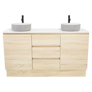 CIBO 1500mm Coast Veneer Nordic Full Height Double Bathroom Vanity with Light Grey / White Countertop Basins