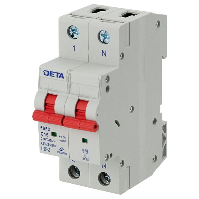 Deta 16A Single Phase MCB 1P+N C Curve 10kA