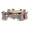 Sahara 8 Seater Square Teak Top Dining Table & Chairs In Half Round Wicker