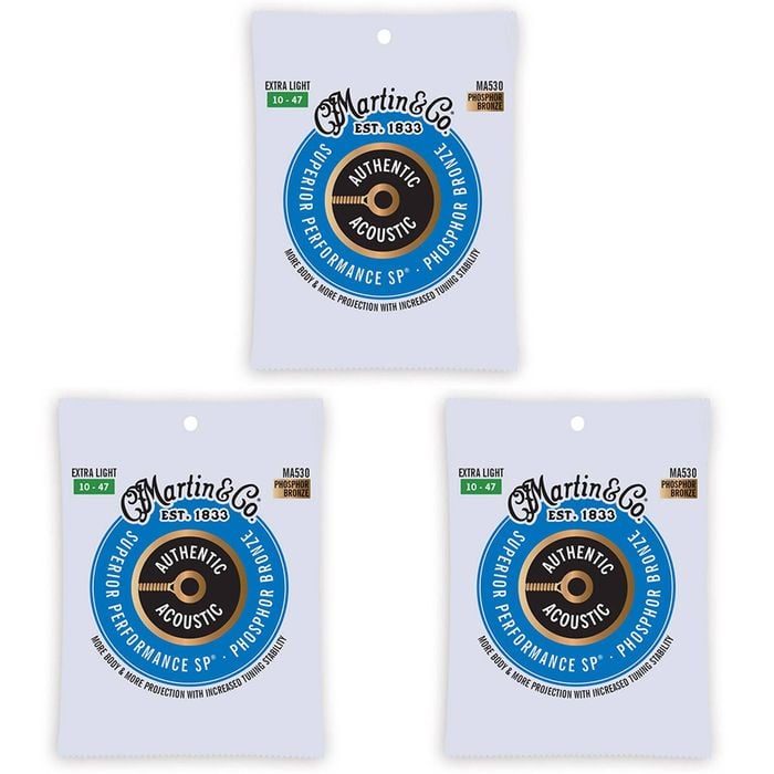 3PK Martin Guitar MA530 Authentic Strings 92/8 Phosphor Bronze Extra Light
