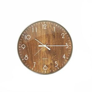 14" Round Wall Clock Non-Ticking Quartz in Wood Grain