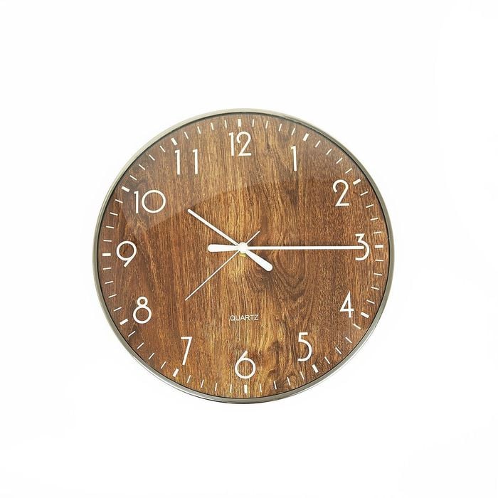 14" Round Wall Clock Non-Ticking Quartz in Wood Grain