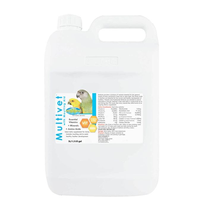 Vetafarm Multivet Liquid With Moulting Aid Daily Supplement For Birds 5l