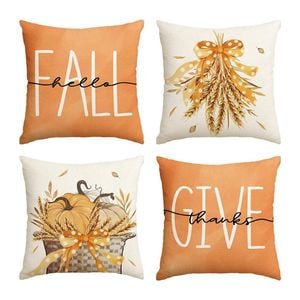 Catzon 4 Pcs Linen Throw Pillow Covers Autumn for Home