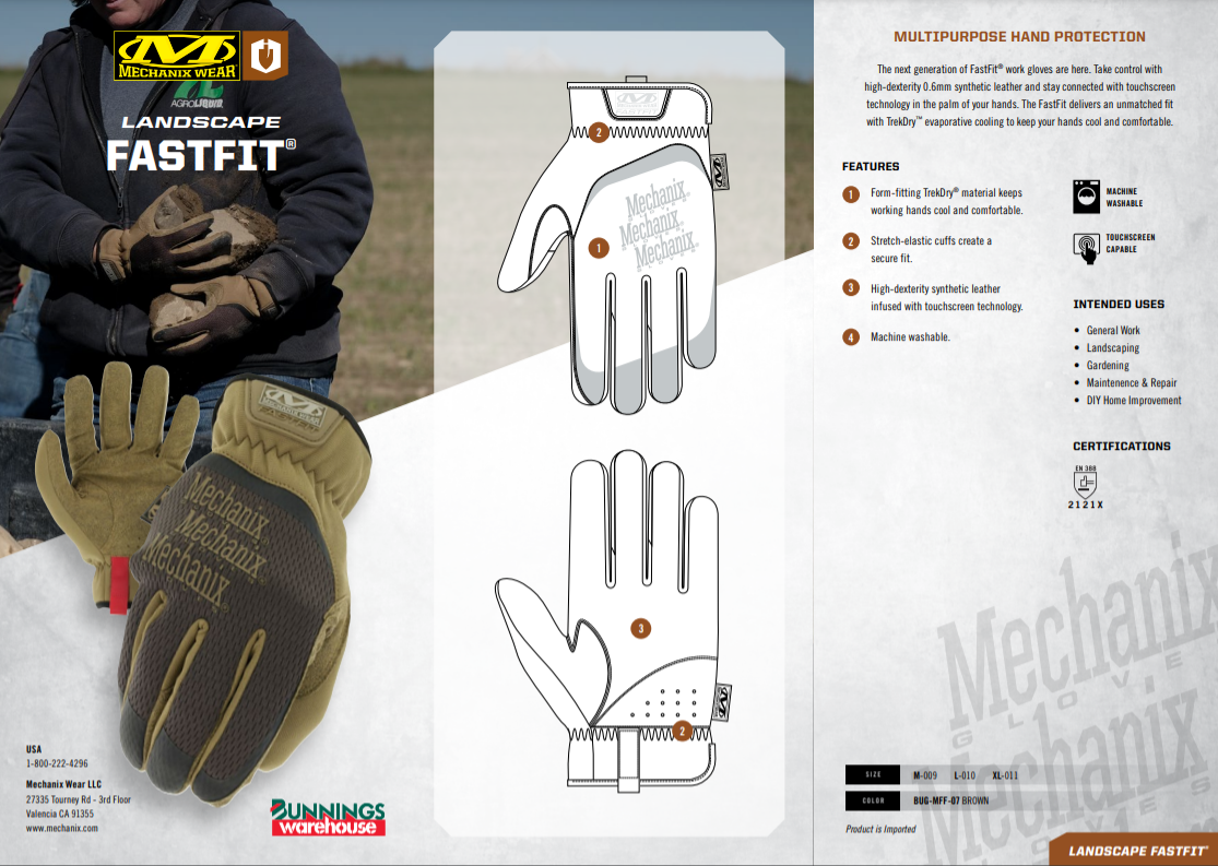 Mechanix Wear Large Landscape FastFit Glove Large Bunnings Australia