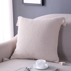 CottonMore Cotton Knitted Tassel Cushion Cover Beige 45x45cm