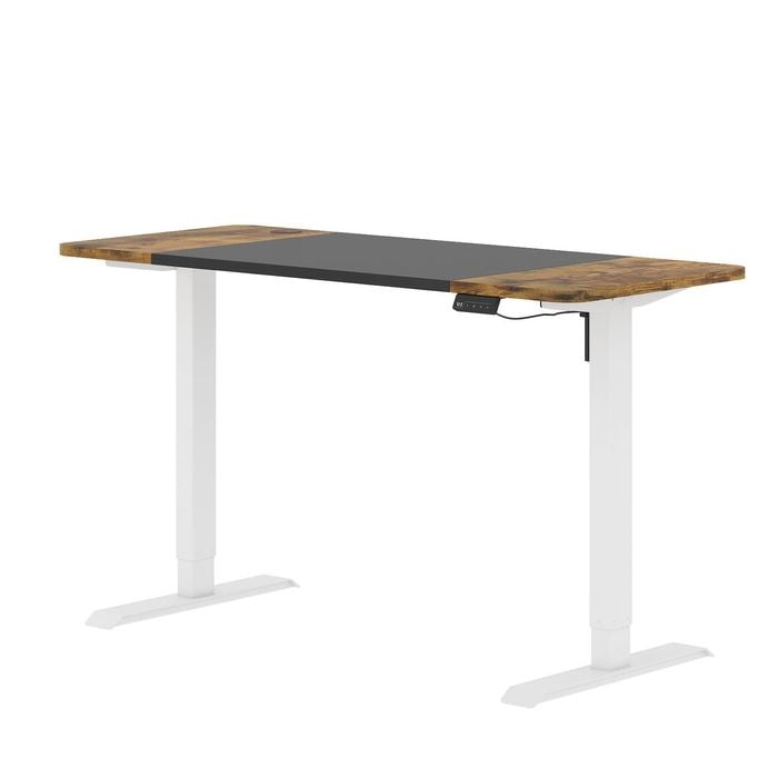 Advwin Electric Standing Desk Adjustable Height Ergonomic Sit Stand up Table 140cm Black+Walnut Splice Board Top+White Frame