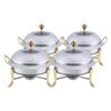 SOGA 4X Stainless Steel Round Chafing Dishes with Glass Lids & Gold Accents