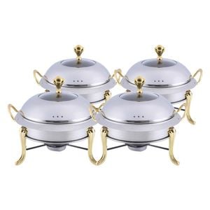 SOGA 4X Stainless Steel Round Chafing Dishes with Glass Lids & Gold Accents