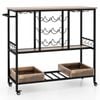Costway 3-tier Bar Cart Mobile Drinks Trolley Wine Rack Glasses Holder Kitchen Serving Grey