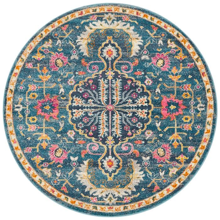 The Rug Connection Garden 209 Navy 200x200cm - Medium Round Transitional Pet Friendly Indoor Rug