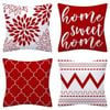 Set of 4 Luxton Abstract Home Lover Square Cushion Covers (Red)