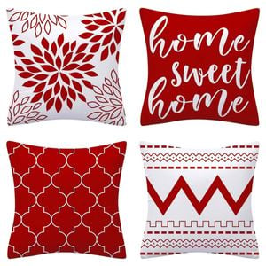Set of 4 Luxton Abstract Home Lover Square Cushion Covers (Red)