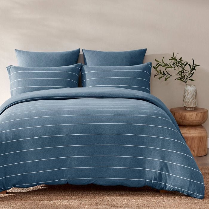 Dreamaker Jersey Luxe 100% Cotton Reversible Quilt Cover Set Denim Double Bed