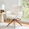 Homfurn 360° Swivel Velvet Armchair , Curved Armrests, Rubber Wood Legs, White