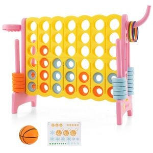 Costway Giant 4 In A Row Connect Four Board Game Set W/basketball Hoop & Toss Ring Yellow