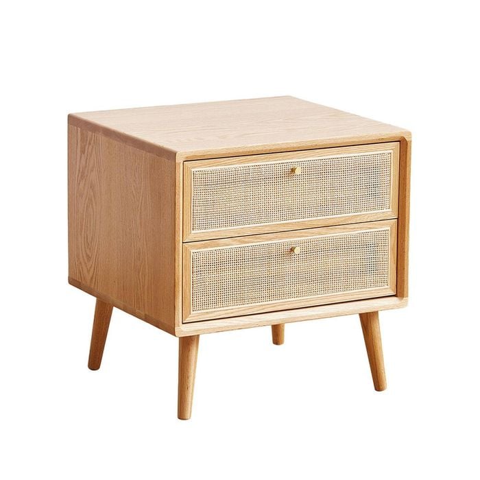 MIUZ Solid Oak Wood Bedside Table, Large Side Storage End Table Shelf Nightstand