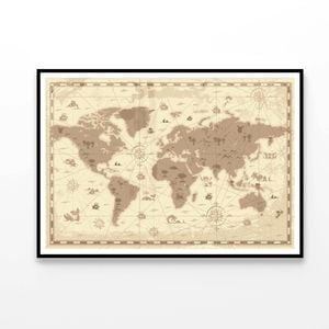Map of the World with Mountains  Print 100% Australian Made 90x60cm  (Poster)