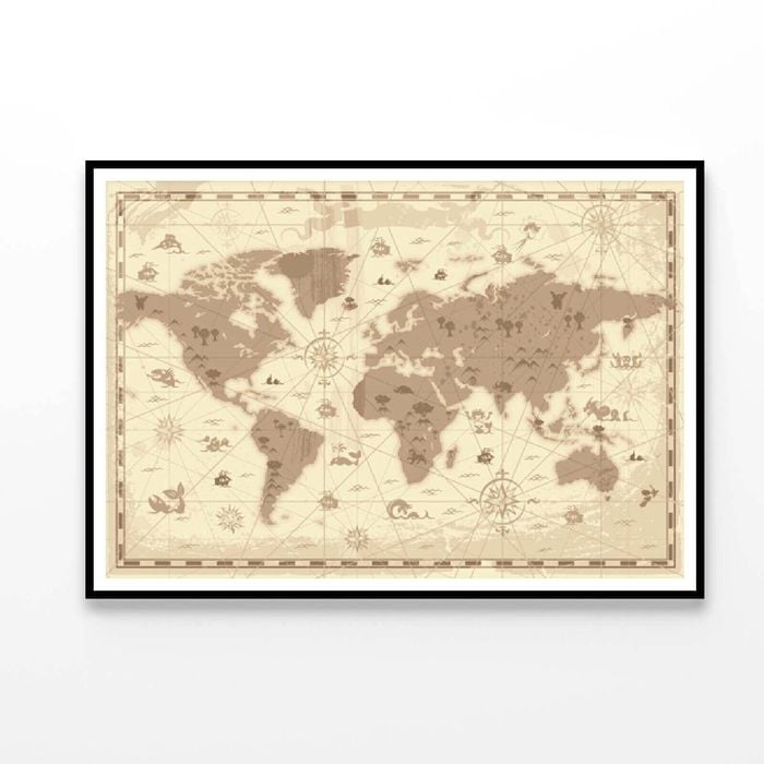 Map of the World with Mountains  Print 100% Australian Made 90x60cm  (Poster)