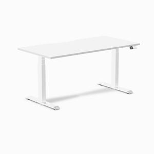 Desky Dual White Scalloped Melamine Sit Stand Desk 150x75cm White Frame Leg