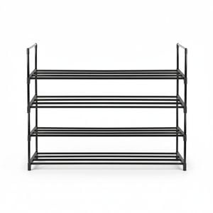 4-Tier Stainless Steel Shoe Rack Storage Organizer to Hold up to 15 Pairs of Shoes (55cm, Black)