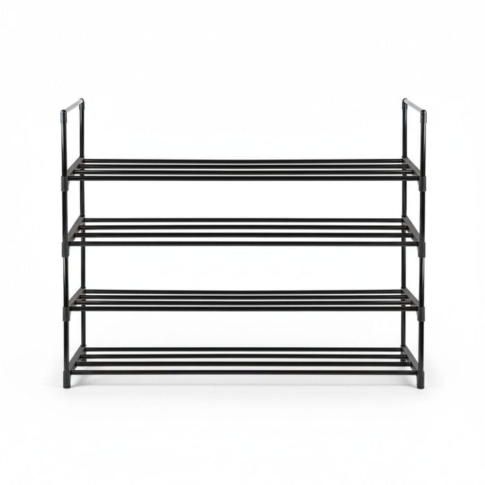 4-Tier Stainless Steel Shoe Rack Storage Organizer to Hold up to 15 Pairs of Shoes (55cm, Black)