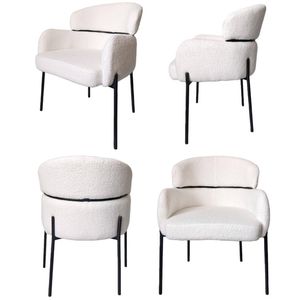 Bribrion X4 Dining Chair With Armrest Armchair Living Room Boucle White
