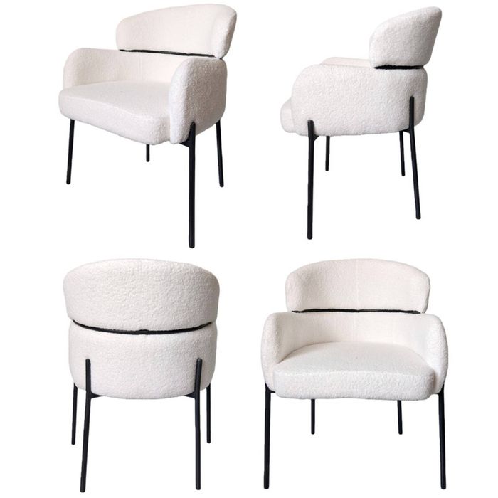 Bribrion X4 Dining Chair With Armrest Armchair Living Room Boucle White