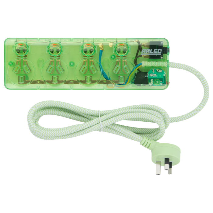 Arlec Clear Green 4 Outlet Surge Protected Powerboard