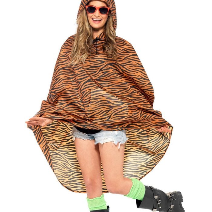 Striped Womens Tiger Animal Costume Poncho - One Size